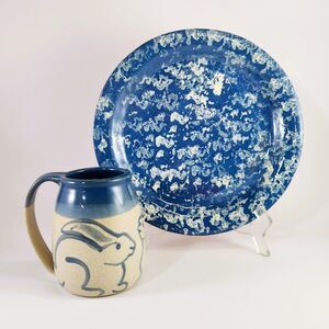 Bunny Rabbit Mug Ann Gleason + Redware Plate Jennifer Eerdmans Folk Art Easter